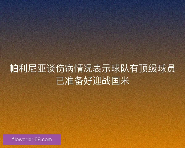 帕利尼亚谈伤病情况表示球队有顶级球员已准备好迎战国米 帕利尼亚谈伤病情况表示球队有顶级球员已准备好迎战国米