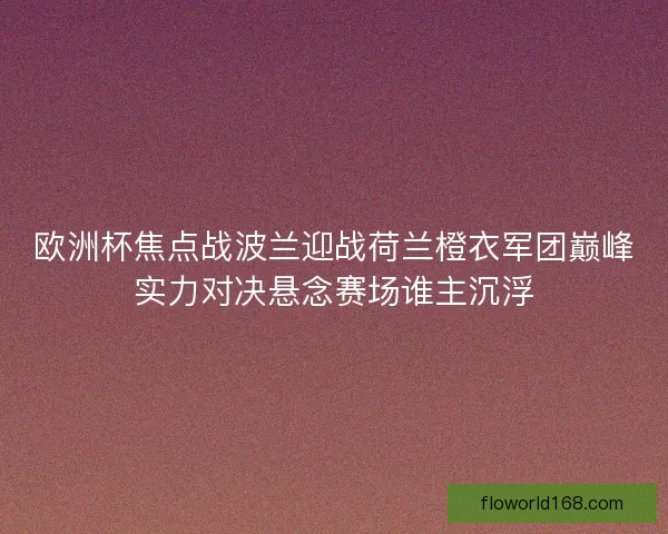 欧洲杯焦点战波兰迎战荷兰橙衣军团巅峰实力对决悬念赛场谁主沉浮