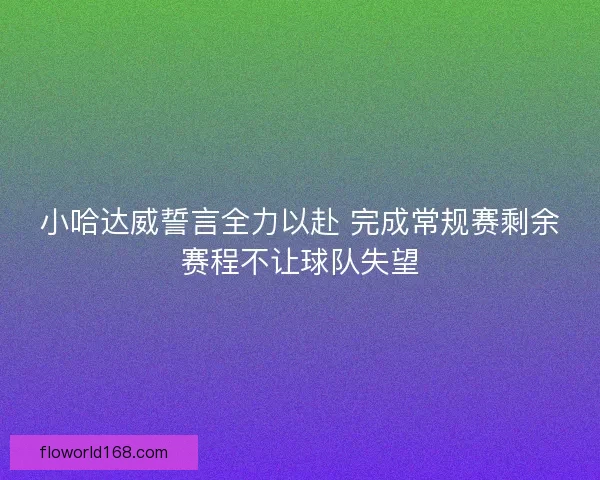 小哈达威誓言全力以赴 完成常规赛剩余赛程不让球队失望